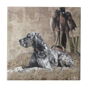 English Setter , Pheasant Hunting Tapestry Poster Ceramic Tile