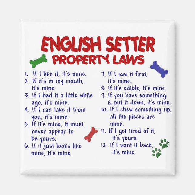 ENGLISH SETTER Property Laws 2 Magnet (Front)