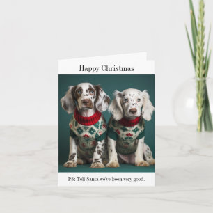 English Setter Puppies in Christmas Sweaters Card
