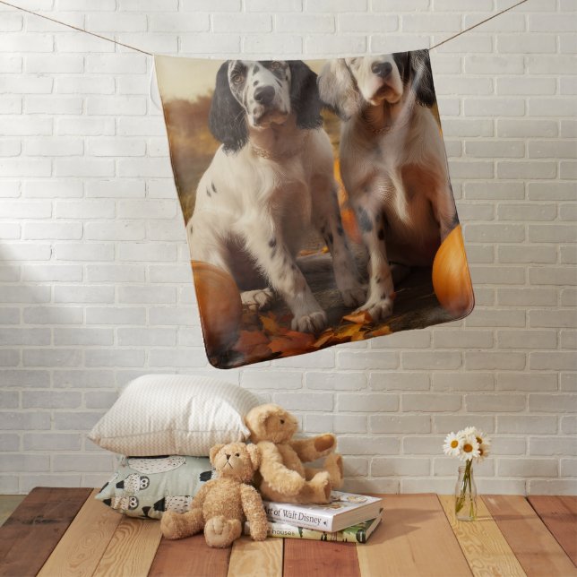 English Setter Puppy Autumn Delight Pumpkin  Baby Blanket (In Situ)