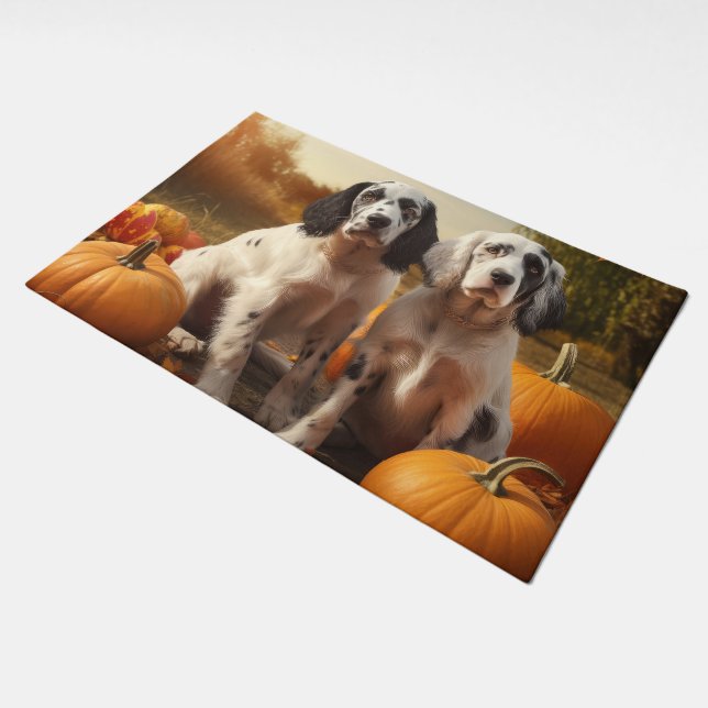 English Setter Puppy Autumn Delight Pumpkin  Doormat (Angled)