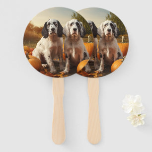 English Setter Puppy Autumn Delight Pumpkin Hand Fan