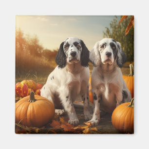 English Setter Puppy Autumn Delight Pumpkin  Magnet