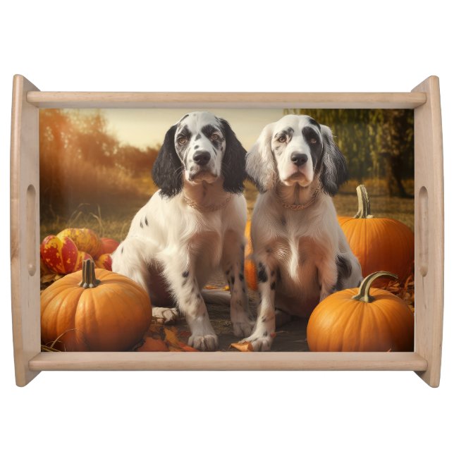 English Setter Puppy Autumn Delight Pumpkin  Serving Tray (Front)