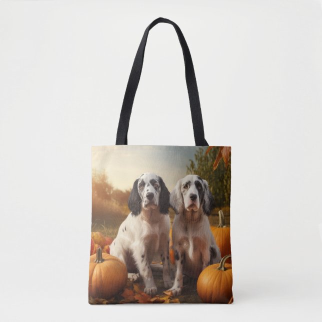English Setter Puppy Autumn Delight Pumpkin  Tote Bag (Front)