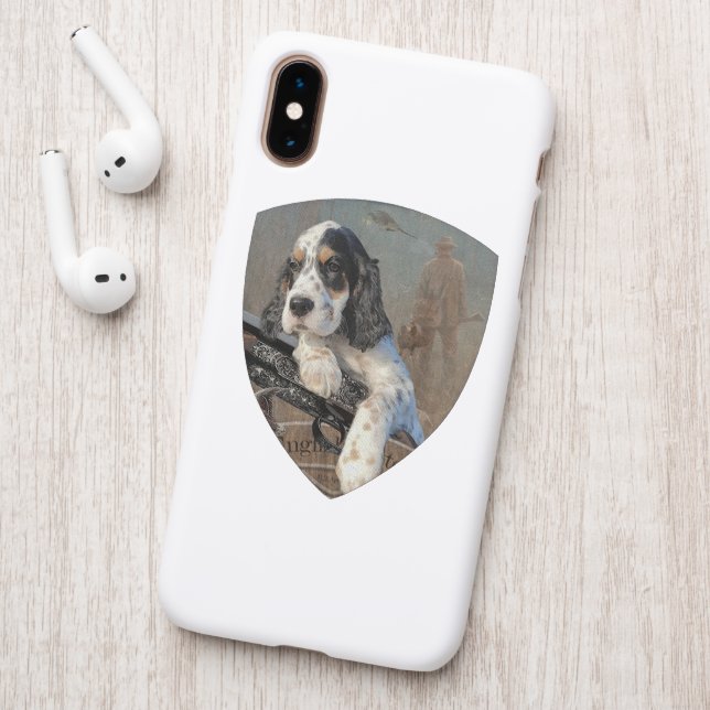 English Setter puppy with a classic shotgun      Patch (On Phone Back)