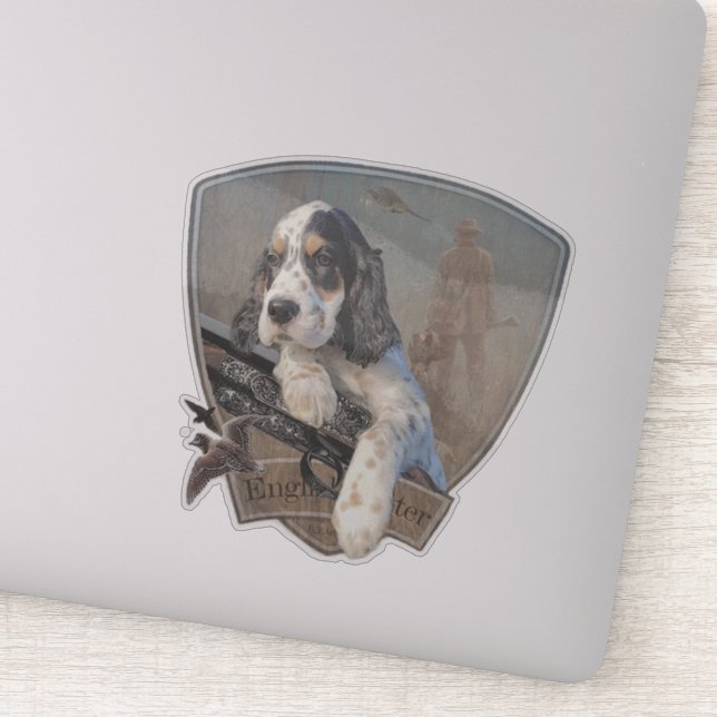English Setter puppy with a classic shotgun     Sticker (Detail)