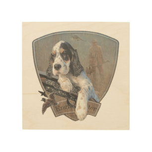 English Setter puppy with a classic shotgun   Wood Wall Art