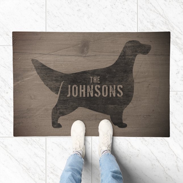 English Setter Silhouette Faux Weathered Wood Doormat (Indoor)