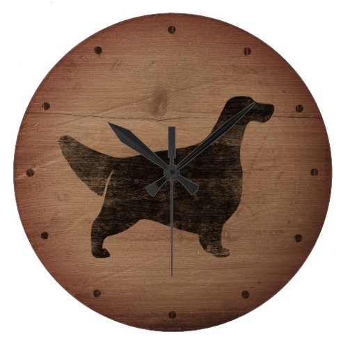 English Setter Silhouette Rustic Style Large Clock