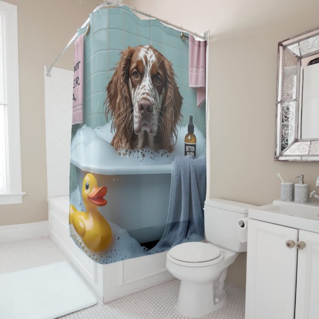 English Setter Sloppy Sleepy Cute Funny  Shower Curtain (In Situ)
