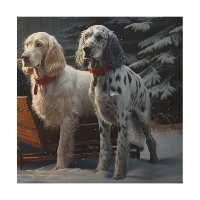English Setter Snowy Sleigh Christmas Decor  (Front)