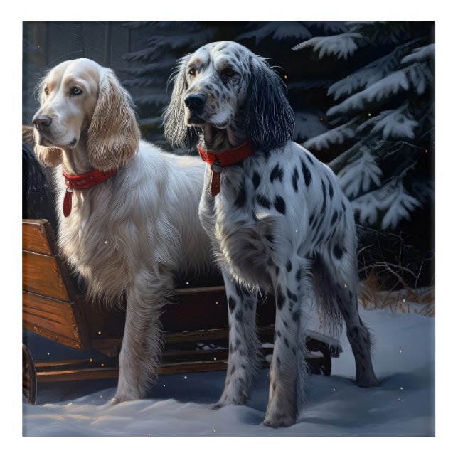 English Setter Snowy Sleigh Christmas Decor  (Front)