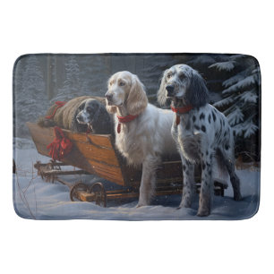 English Setter Snowy Sleigh Christmas Decor Bath Mat