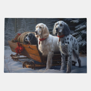English Setter Snowy Sleigh Christmas Decor Doormat