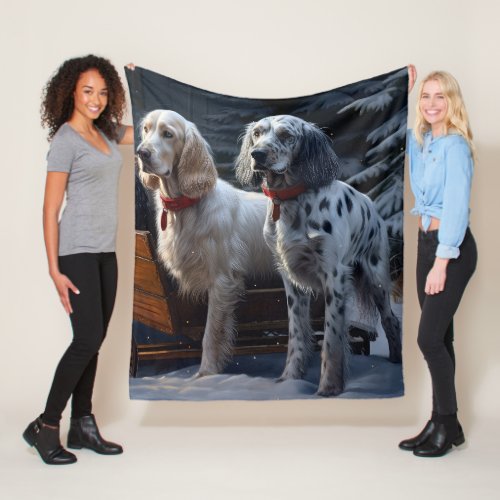 English Setter Snowy Sleigh Christmas Decor  Fleece Blanket