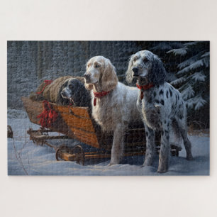 English Setter Snowy Sleigh Christmas Decor Jigsaw Puzzle