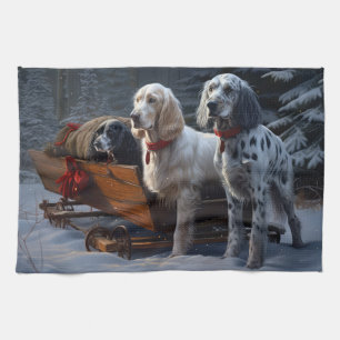 English Setter Snowy Sleigh Christmas Decor Kitchen Towel
