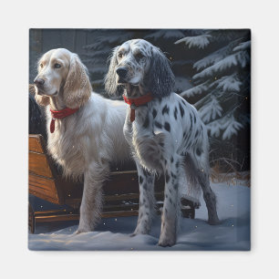 English Setter Snowy Sleigh Christmas Decor  Magnet