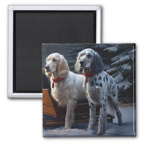 English Setter Snowy Sleigh Christmas Decor  Magnet