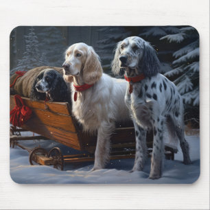 English Setter Snowy Sleigh Christmas Decor Mouse Pad
