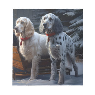 English Setter Snowy Sleigh Christmas Decor Notepad
