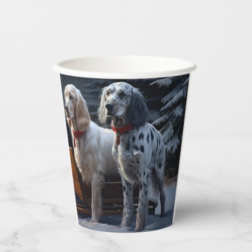 English Setter Snowy Sleigh Christmas Decor  Paper Cups