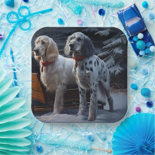 English Setter Snowy Sleigh Christmas Decor  Paper Plates