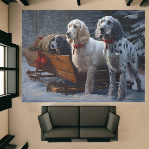 English Setter Snowy Sleigh Christmas Decor Rug