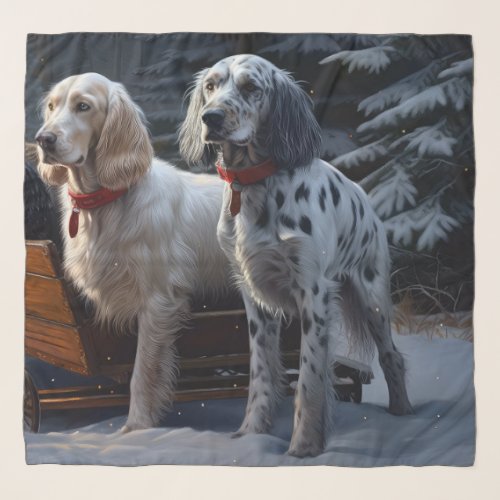 English Setter Snowy Sleigh Christmas Decor  Scarf