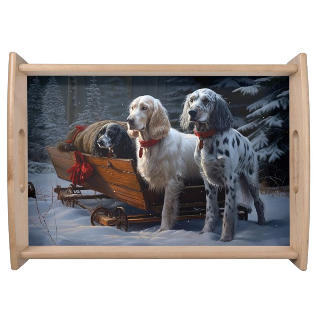 English Setter Snowy Sleigh Christmas Decor  Serving Tray (Front)