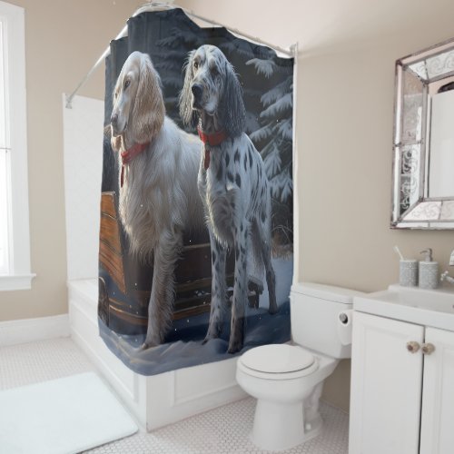 English Setter Snowy Sleigh Christmas Decor  Shower Curtain