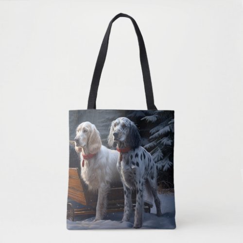 English Setter Snowy Sleigh Christmas Decor  Tote Bag