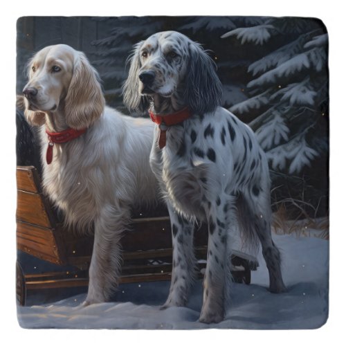 English Setter Snowy Sleigh Christmas Decor  Trivet