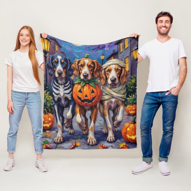 English Setter Trick-or-Treating Halloween Costume Fleece Blanket (In Situ)