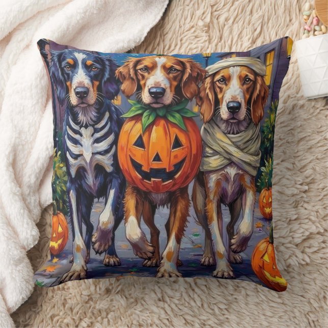 English Setter Trick-or-Treating Halloween Costume Throw Pillow (Blanket)