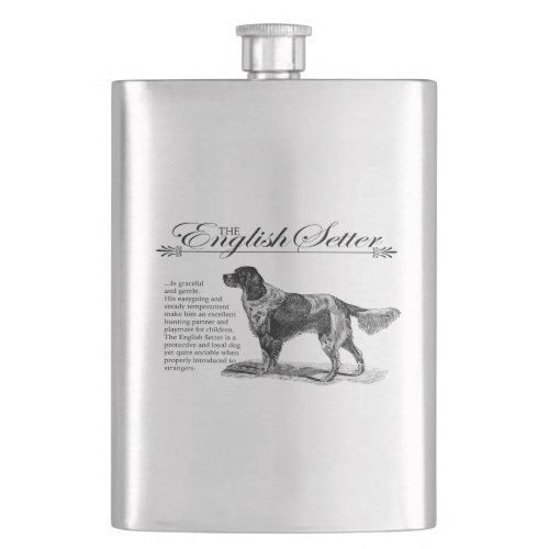 English Setter Vintage Storybook Style Flask