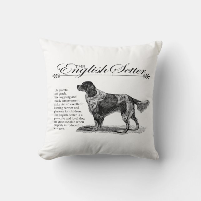 English Setter Vintage Storybook Style Throw Pillow (Front)