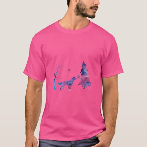 English Setter Winter Art With Snowflakes  T_Shirt