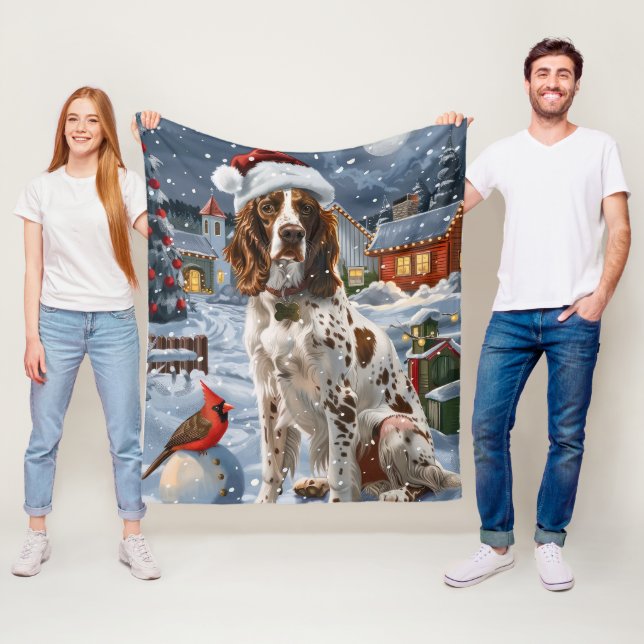 English Setter Winter Wonderland Christmas Joy Fleece Blanket (In Situ)