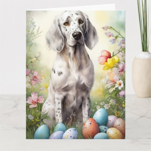 English Setter with Easter Eggs Card