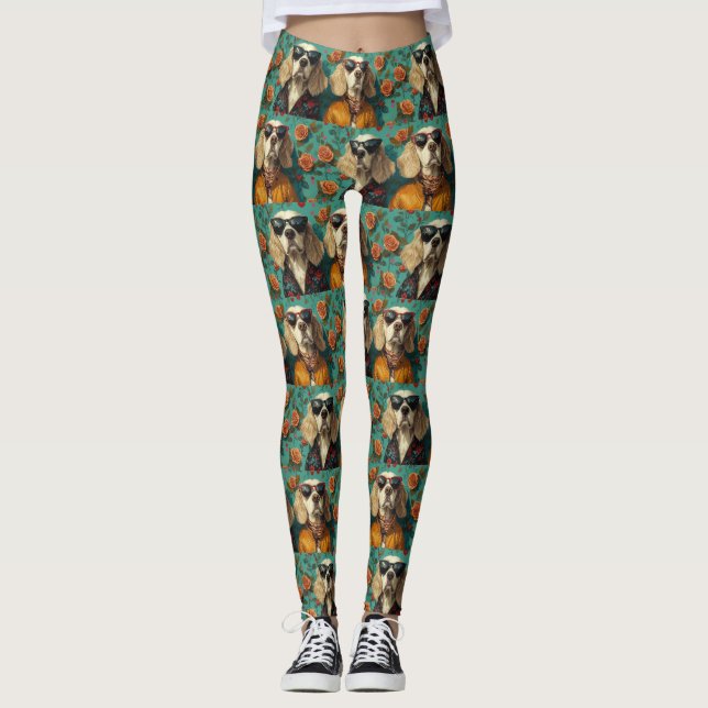 English Setter With Heart Roses Valentine's Day  Leggings (Front)