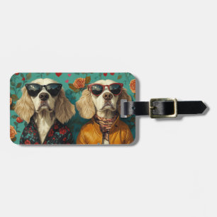 English Setter With Heart Roses Valentine's Day Luggage Tag