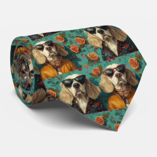 English Setter With Heart Roses Valentine's Day Neck Tie