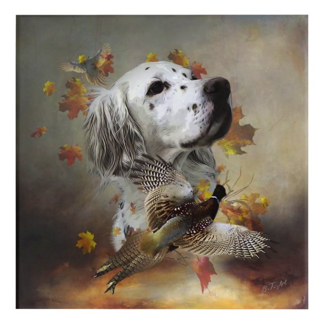 English setter with pheasants, art  (Front)