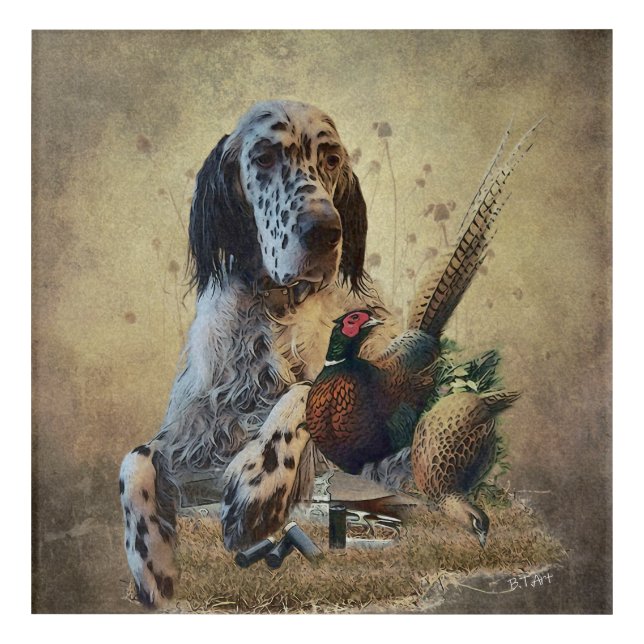English setter with pheasants, art    (Front)