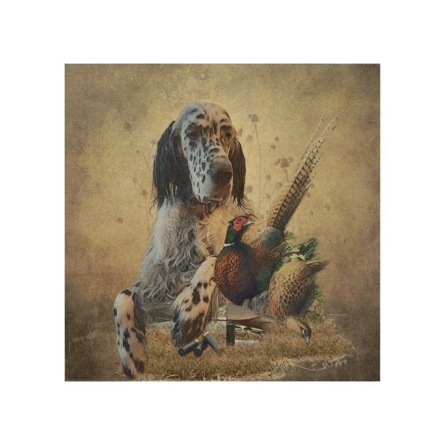 English setter with pheasants, art     (Front)