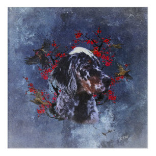English setter with pheasants, art