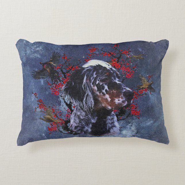 English setter with pheasants, art   accent pillow (Front)
