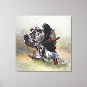 English setter with pheasants, art      canvas print